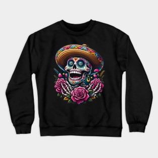 Sugar Skull Art - Skeleton Sombrero Roses Crewneck Sweatshirt